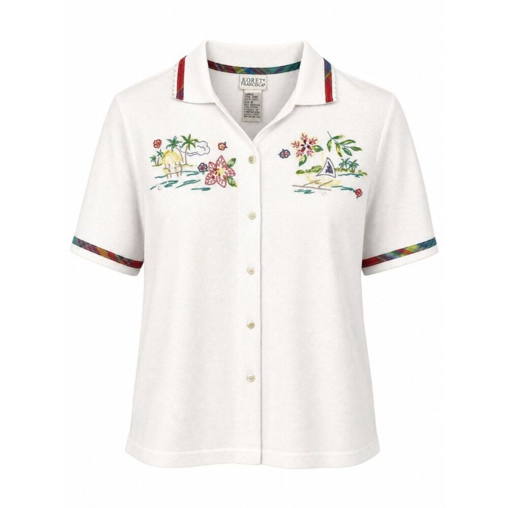 Vintage Koret Tropical Embroidered Resort Button Shirt M